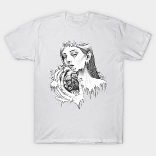 Frost illustration of woman holding ice heart. T-Shirt